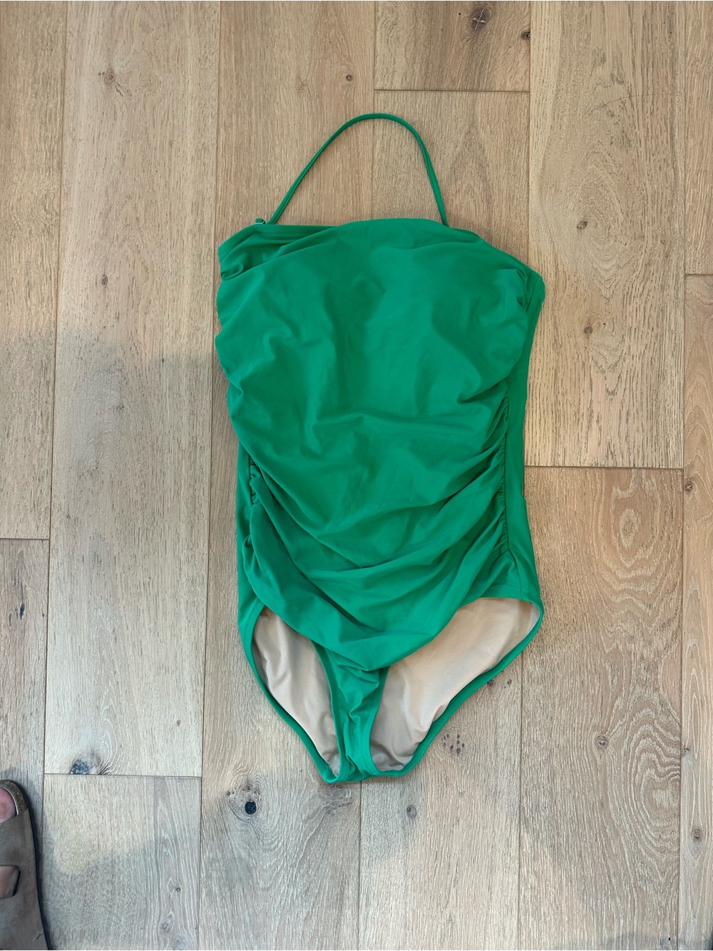 J. Crew Bright Green Ruched One-Piece Swimsuit
